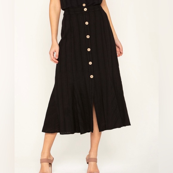 Miss Me Boho Black Button Up Midi Skirt NWT - Picture 6 of 8